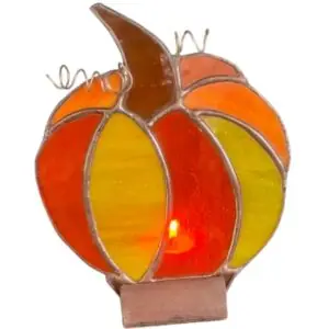 Pumpkin Tea Light Holder Stained Glass - Riverside Beads
