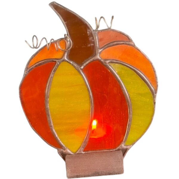 Pumpkin Tea Light Holder Stained Glass - Riverside Beads