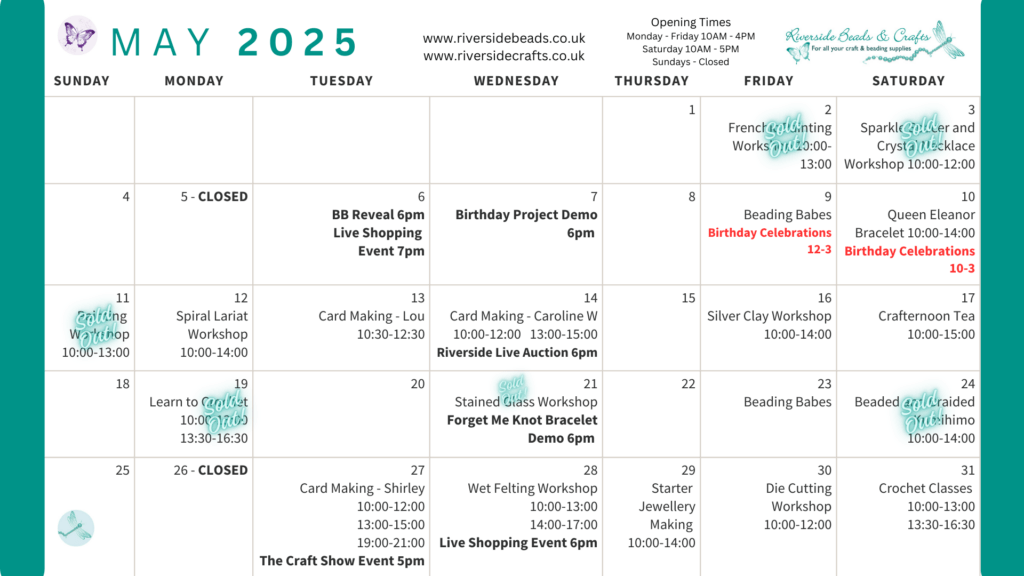 Riverside Beads May Calendar of events