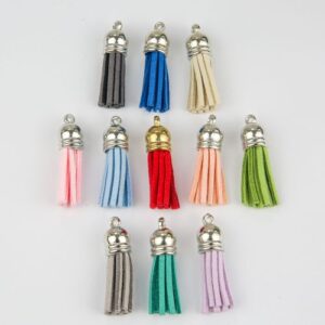 Faux Suede Tassel Pendant have a range of colours to choose from, with a silver charm at the top of the tassel (red has a gold charm)
