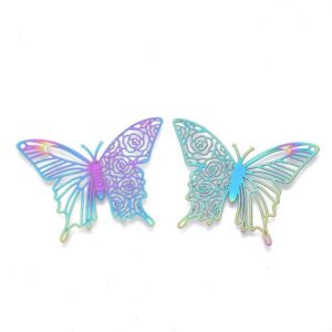 Flower Butterfly Filigree Connector Charm. One wing showing a decorative butterfly wing with the other having beautiful flowers designed throughout the wing.