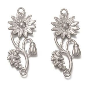 Sunflower Connector Charm is a stainless steal charm that has many intricate details in all aspects of the flower.