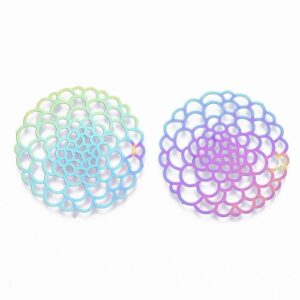 Scalloped Flower Filigree Connector Charm with rounded holes, this is a multicoloured charm.