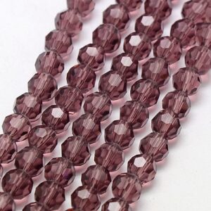 A strand of purple / amethyst round faceted beads that have a shimmer when the light hits