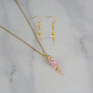 Sparkle Pendant & Earring Pink