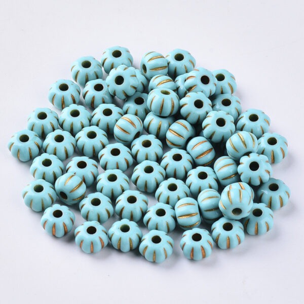 Acrylic Pumpkin Grooved Beads - Teal