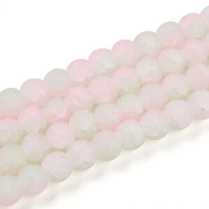 Frosted Crackle Glass Bead in Spring Blush hues has tones of pink and white throughout, with internal cracks to add a beautiful effect.