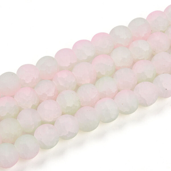 Frosted Crackle Glass Bead in Spring Blush hues has tones of pink and white throughout, with internal cracks to add a beautiful effect.