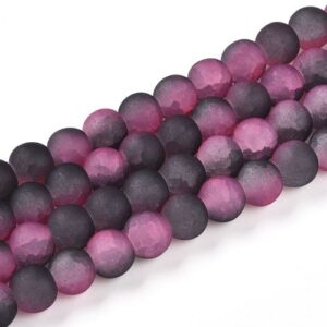 Frosted Crackle Glass Bead in Orchid Shadow hues has tones of black and pink throughout, with internal cracks to add a beautiful effect.