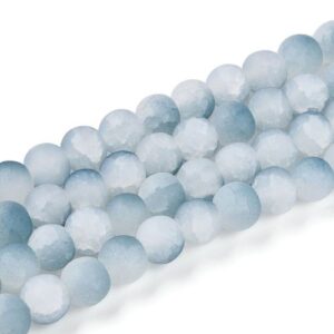 Frosted Crackle Glass Bead in Frosty Wave hues has tones of blue and white throughout, with internal cracks to add a beautiful effect.