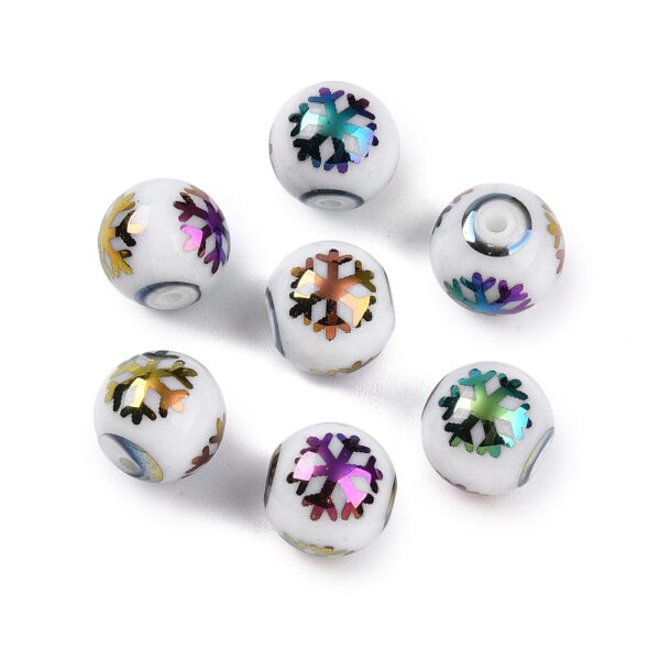 8mm Glass Round Snowflake Beads - Image 4