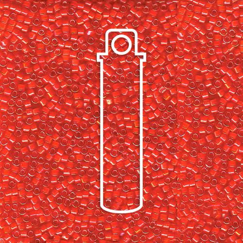Miyuki Delica Size 11/0 White Lined Flame Red AB seed beads – premium Japanese precision beads known for colour consistency and durability.