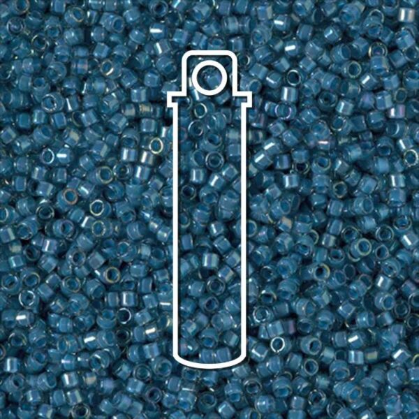 Shimmering Fancy Lined Teal Dark Blue Miyuki Delica Beads, Size 11/0, high-quality Japanese glass seed beads with metallic teal tones.