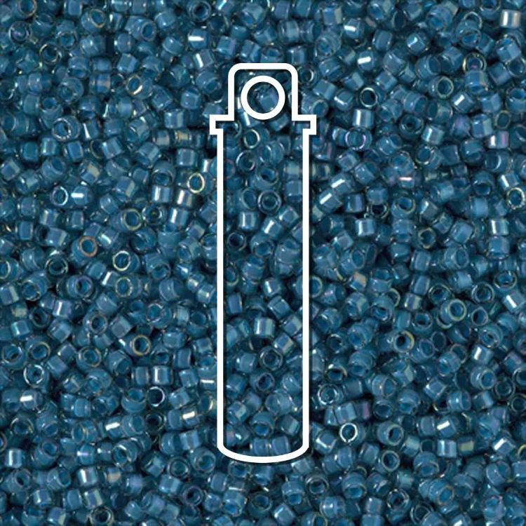Shimmering Fancy Lined Teal Dark Blue Miyuki Delica Beads, Size 11/0, high-quality Japanese glass seed beads with metallic teal tones.