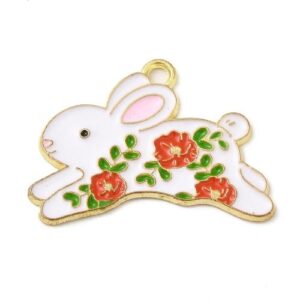 Enamel Rabbit Charm with Floral Detail Charm