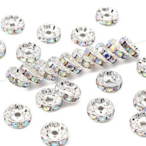 Diamante Rondelle Spacer Beads - 10mm Silver Clear AB