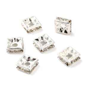 Diamante Square Spacer Bead - Silver Clear