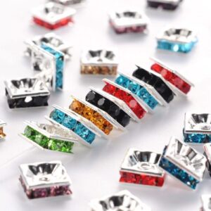 Diamante Square Spacer Bead - Silver Mix