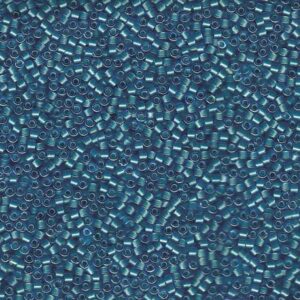 Close-up of Miyuki Delica DB1709 Mint Pearl Lined Azure seed beads with a deep blue-green finish