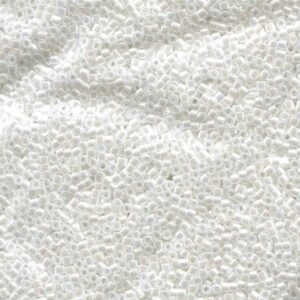 Close-up of Miyuki Delica DB201 White Pearl seed beads with a soft pearlescent finish