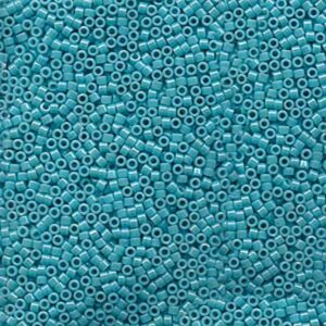 Close-up of Miyuki Delica DB217 Opaque Light Aqua Luster seed beads with a soft aqua sheen