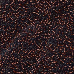 Close-up of Miyuki Delica DB612 S/L Smoky Topaz seed beads with a warm copper-lined finish