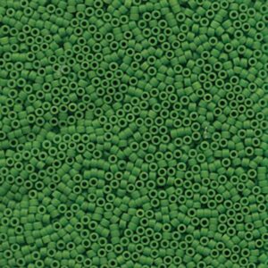 Close-up of Miyuki Delica DB754 Matte Opaque Pea Green seed beads in a soft earthy shade