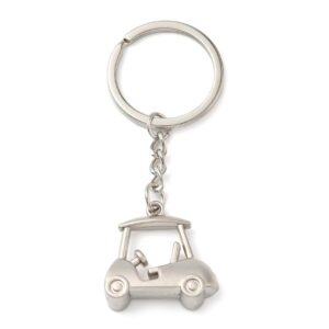 Silver golf cart keychain with round split ring and chain, ideal for golf gifts and bag charms.