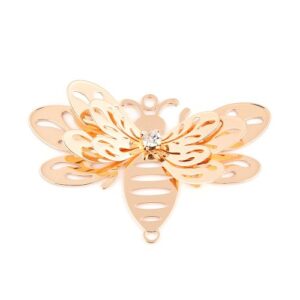 Gold: Gold bumble bee link connector with layered wings and central diamante detail for statement jewellery making.