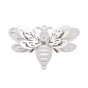 Platinum: Platinum bumble bee link connector with layered wings and central diamante detail for statement jewellery making.