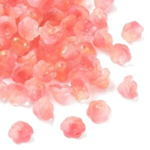 Peach: Peach and coral ombre glass flower bead caps with a subtle glitter finish, 12 x 8mm.