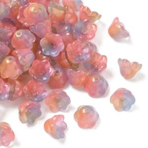 Rainbow: Rainbow ombre glass flower bead caps in pink, purple and peach tones, 12 x 8mm.