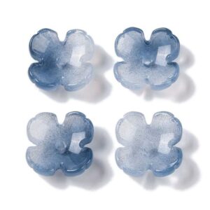 Blue: Blue ombre glass four-petal flower bead caps with a glossy finish and central threading hole.