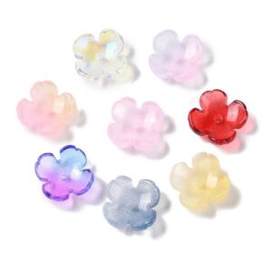 Mixed colours: Mixed ombre glass four-petal flower bead caps in soft blue, pink, yellow, purple and red tones.