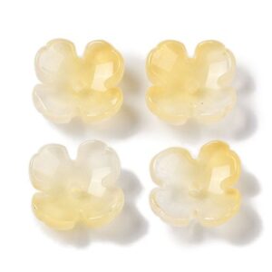 Yellow: Yellow ombre glass four-petal flower bead caps with a soft translucent finish and central hole.
