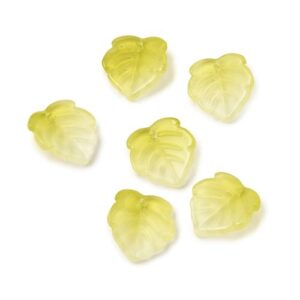 Bright green: Bright green glass leaf pendant beads with raised vein detail and a soft frosted finish.