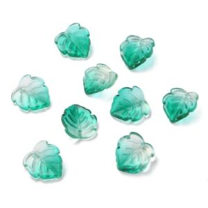 Teal: Teal ombre glass leaf pendant beads with raised vein detail and a smooth translucent finish.