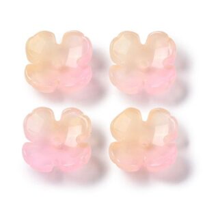 Peach: Peach and pink ombre glass four-petal flower bead caps with a smooth glossy finish.
