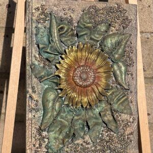 Mixed Media Sunflower Notebook Cover workshop using Powertex at Riverside Beads & Crafts Market Deeping