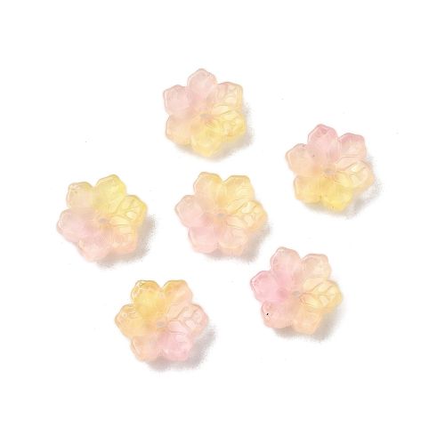 Peach: Peach and soft pink glass flower bead caps with a delicate two-tone finish.