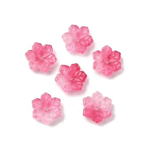 Pink: Bright pink two-tone glass flower bead caps with layered floral detail for jewellery making.