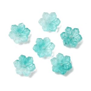 Teal: Teal two-tone glass flower bead caps with detailed petals for jewellery and beaded flower projects.