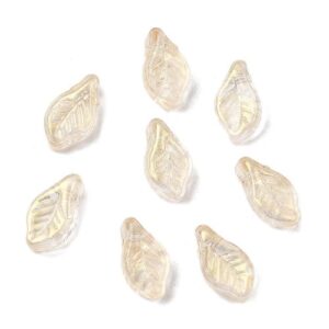 Clear: Clear glass leaf bead pendants with fine vein detail for jewellery making and decorative crafts.