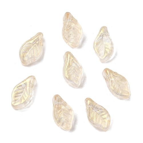 Clear: Clear glass leaf bead pendants with fine vein detail for jewellery making and decorative crafts.