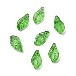 Dark Green: Dark green glass leaf bead pendants with embossed vein detail for nature-inspired jewellery.