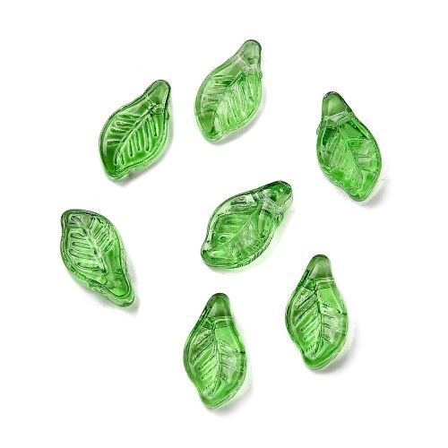 Dark Green: Dark green glass leaf bead pendants with embossed vein detail for nature-inspired jewellery.