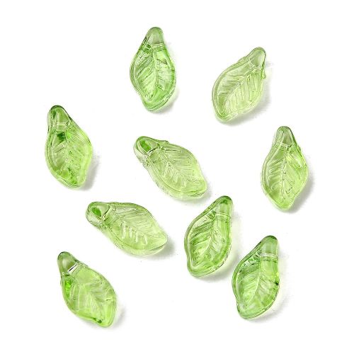 Green: Fresh green glass leaf bead pendants with carved detail for floral jewellery and beaded crafts.
