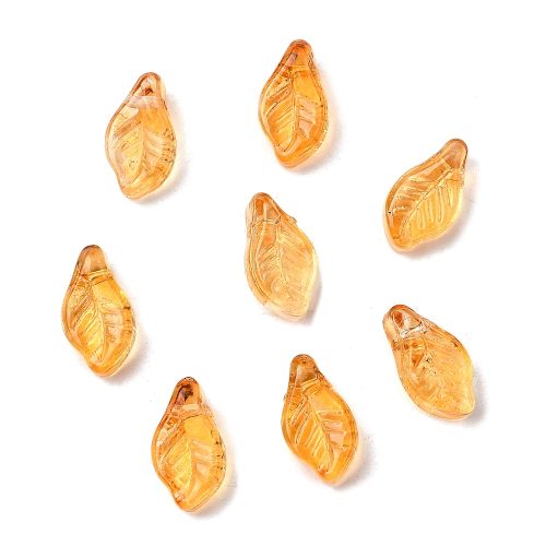 Orange: Orange glass leaf bead pendants with embossed detail for autumn jewellery and seasonal crafts.