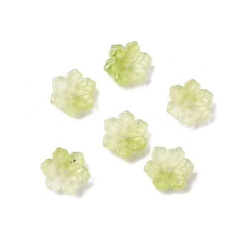 Green: Soft green two-tone glass flower bead caps with layered petal detail for jewellery and beaded flower designs.