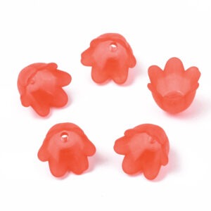 10x7mm Frosted Bead Caps in red with curved petals for jewellery making, beading and floral craft designs.